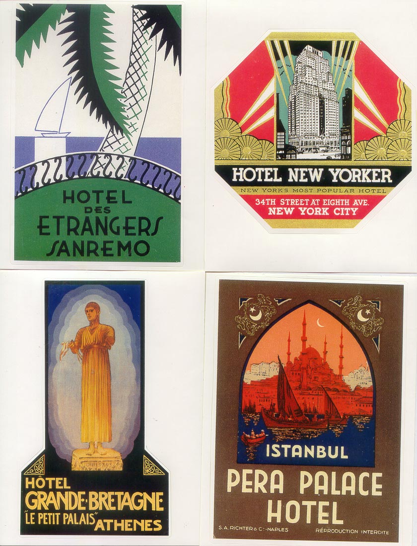 20 Retro Luggage Labels Stickers GRAND HOTELS travel eBay