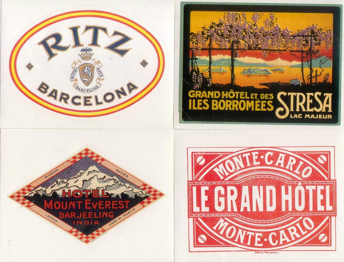 20 Retro Luggage Labels Stickers GRAND HOTELS travel eBay