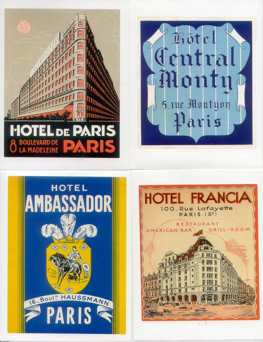 20 Retro Luggage Labels Stickers VINTAGE PARIS HOTELS | eBay