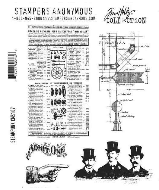 Tim Holtz CMS107 Steampunk Cling Rubber Stamps Hand Men Catalog Diagram Object